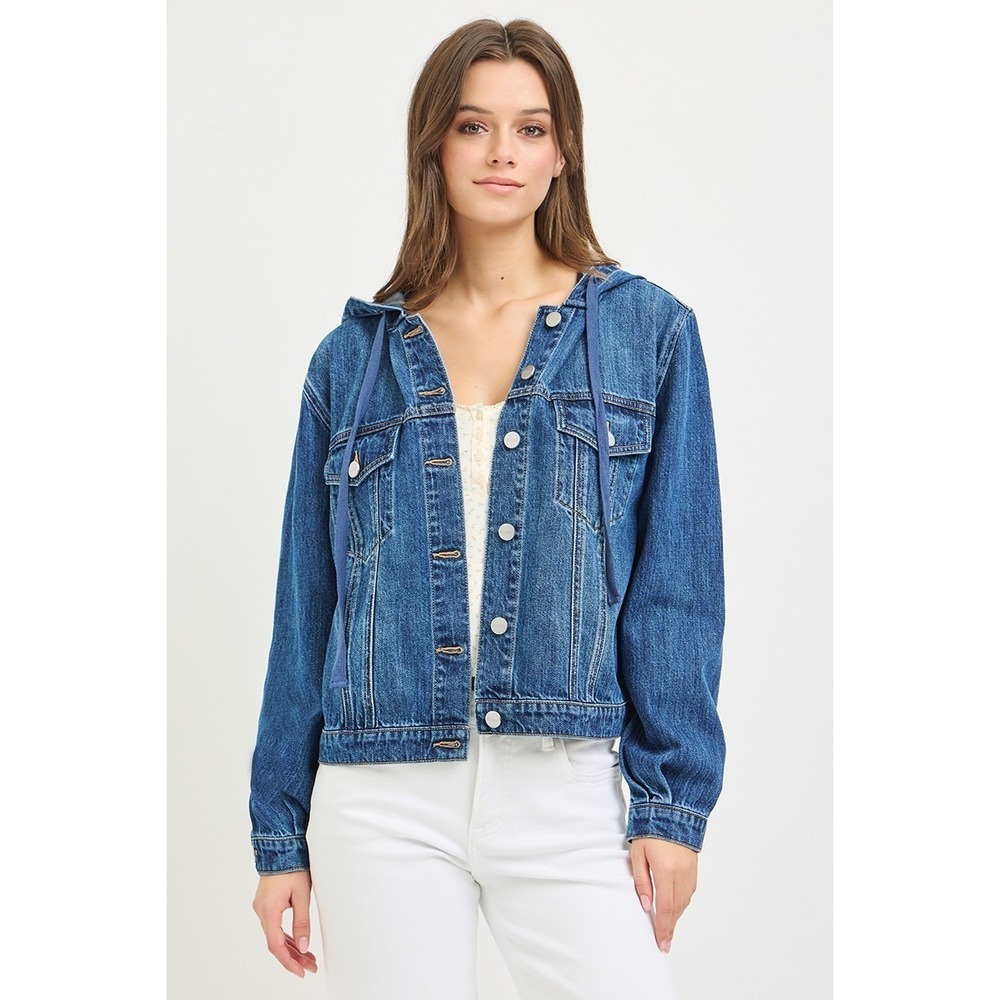 RISEN Basic Denim Jacket with Hoodie - Large